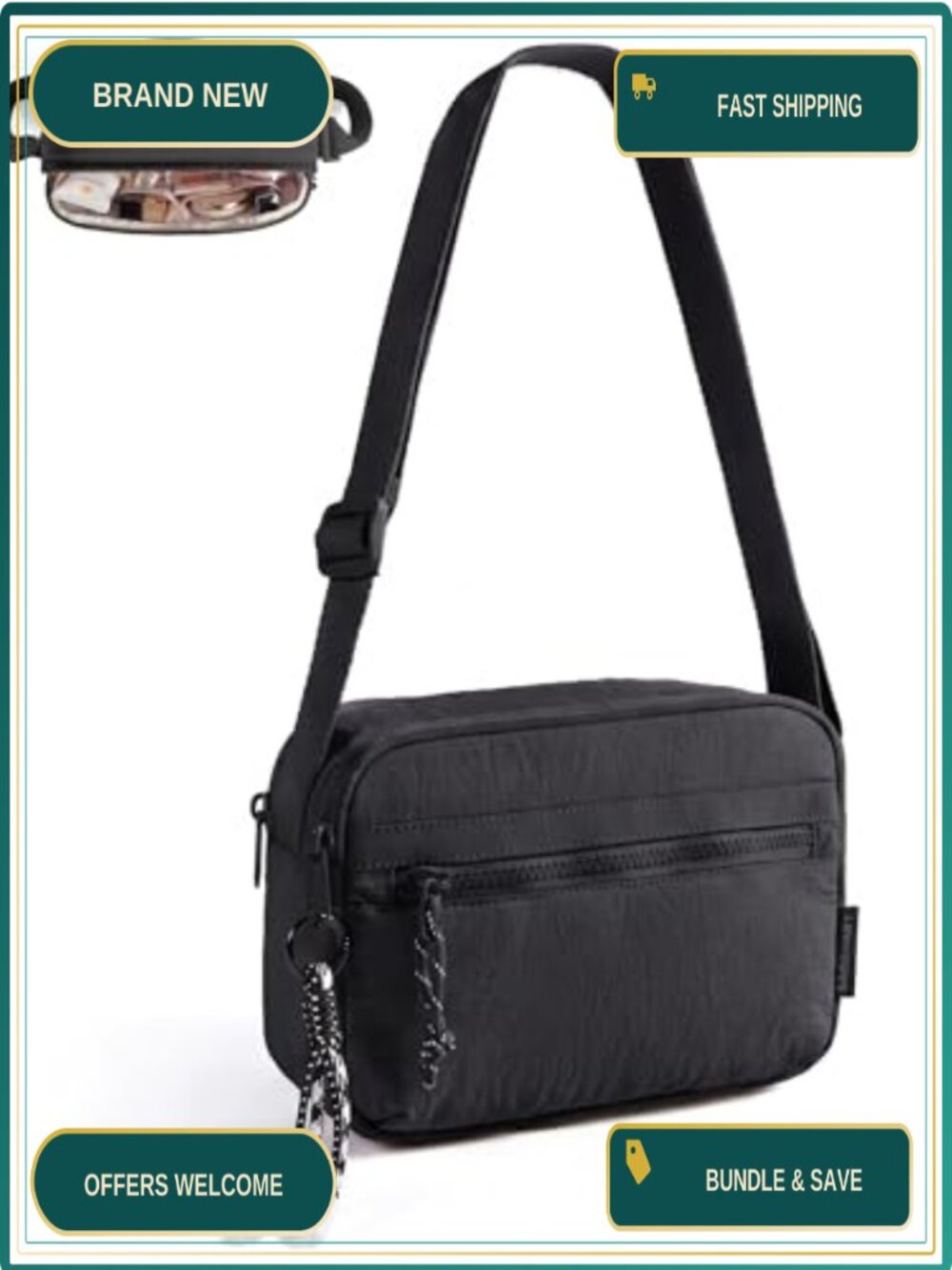 Small Water Resistant Nylon Crossbody Purse Travel Shoulder Bag